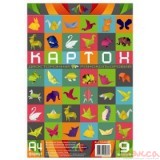 Картон різнокольоровий двосторонній А4, 9 аркушів, КА4409Е